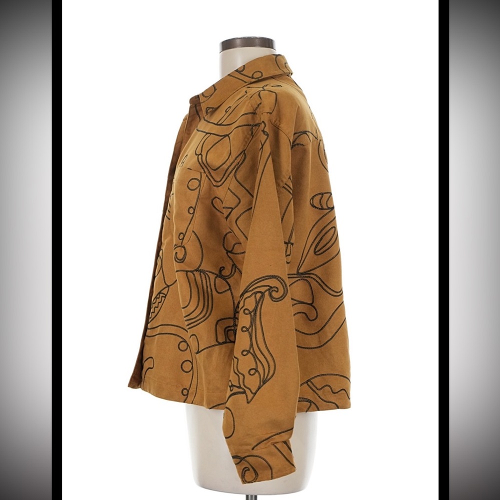 Chico's Mustard Brown Abstract Print Button-Down Shirt - Picture 3 of 5